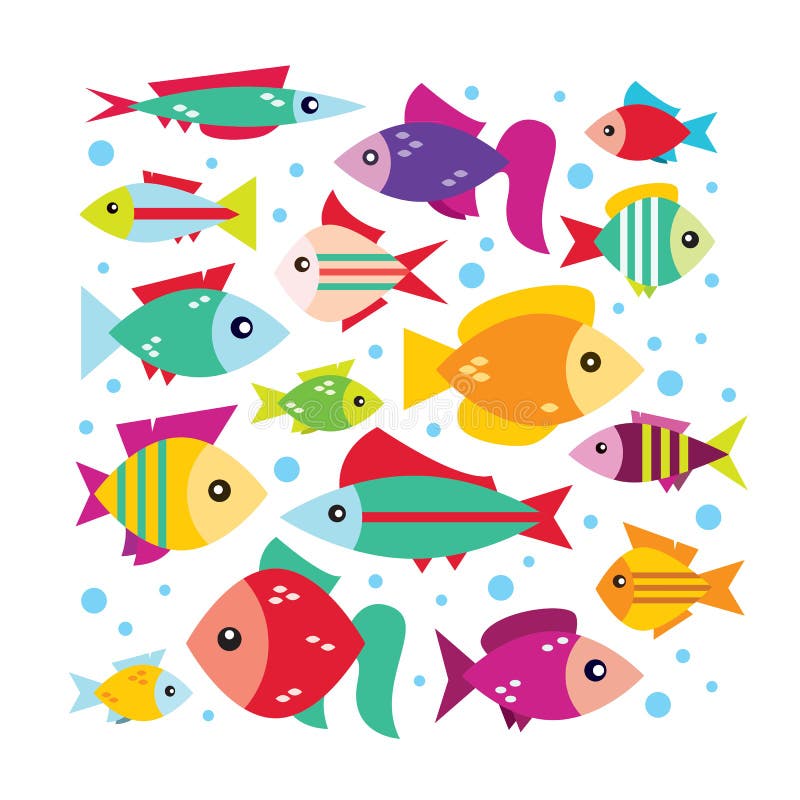 Vector Set with the Image of the Fishes in Flat Design Stock Vector ...