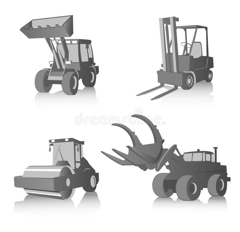 Vector set of industrial machines, grayscale