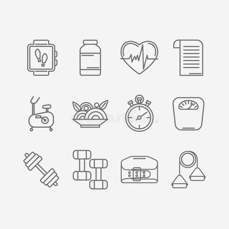 Vector set of line icons for personal trainer program. royalty free illustration