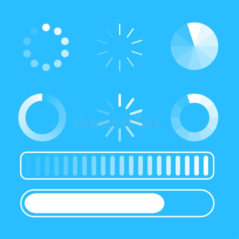 Vector set loading process. Few kind process of loading or download. Blue background. White lines. Circle. Flat design. EPS 10 royalty free illustration Vector set loading process. Few kind process of loading or download. Blue background. White lines. Circle. Flat design. EPS 10 royalty free illustration