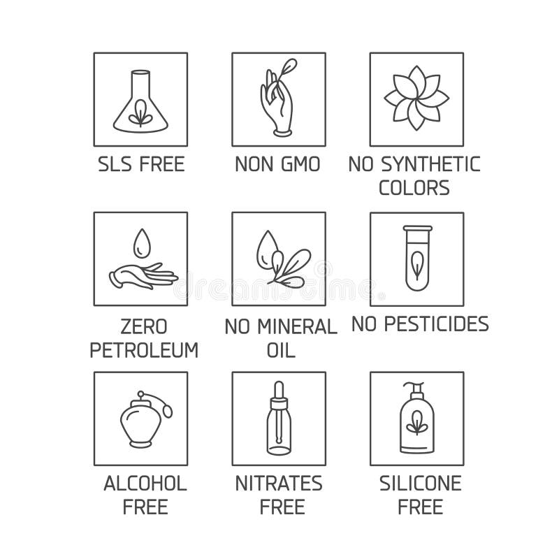 Vector set of logos, badges and icons for natural and organic products. Eco safe sign design. Collection symbol of healthy products