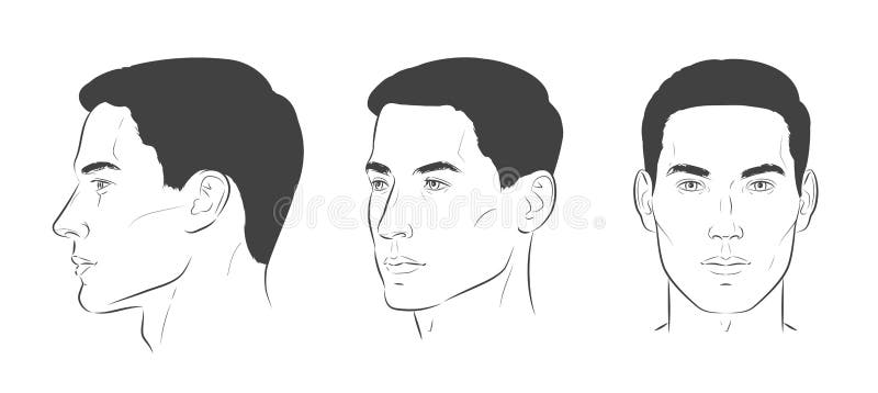 Vector Set of Man Face Portrait Three Different Angles and Turns of a ...