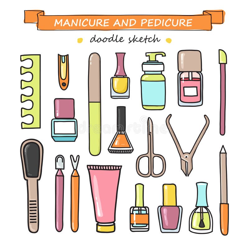 Vector Set of Manicure and Pedicure Doodle Equipment. Stock Vector ...