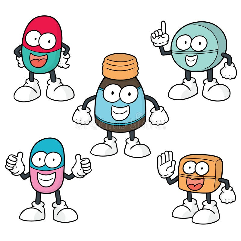 Vector Set of Medicine Cartoon Stock Vector Illustration of drugstore