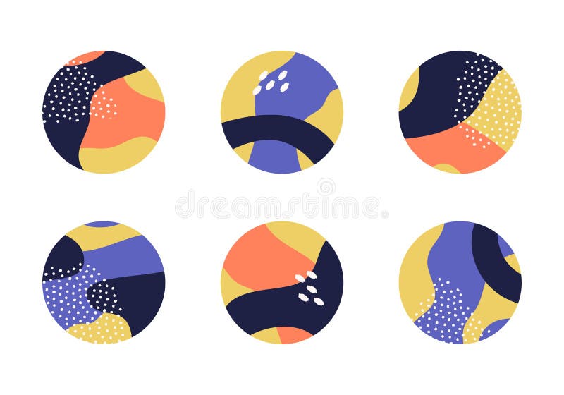 Vector-Set mit verschiedenen bunten Highlights Cover für Social Media Storys Abstrakte runde Symbole mit flüssigen Formen, Linien stock abbildung