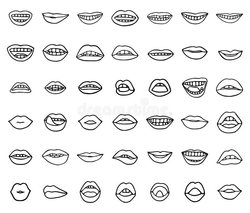 Vector Set of Mouths or Lips Icons Stock Illustration Illustration of beautiful, face 256311567
