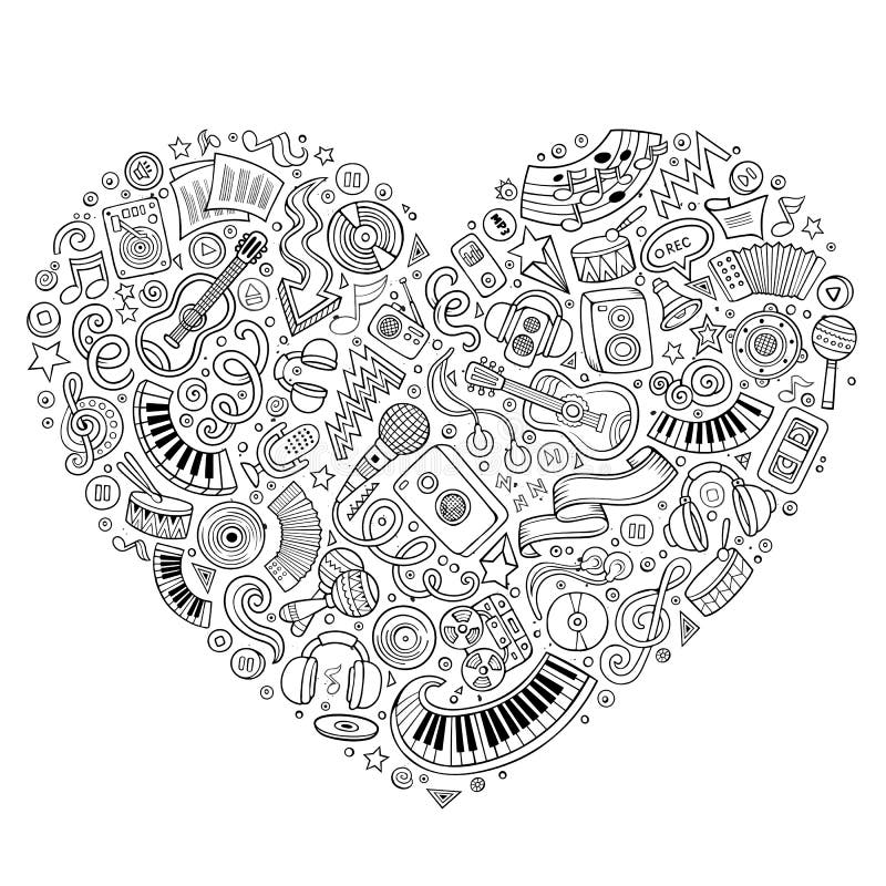 Vector set of Music cartoon doodle objects, symbols vector illustration
