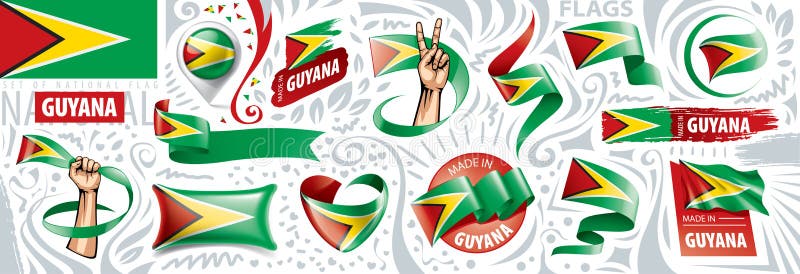 Vector set of the national flag of Guyana in various creative designs royalty free illustration