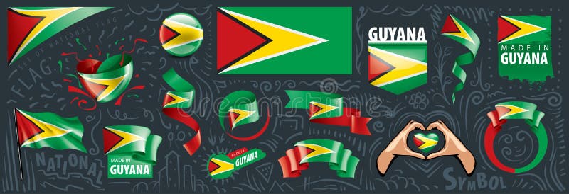 Vector set of the national flag of Guyana in various creative designs royalty free illustration