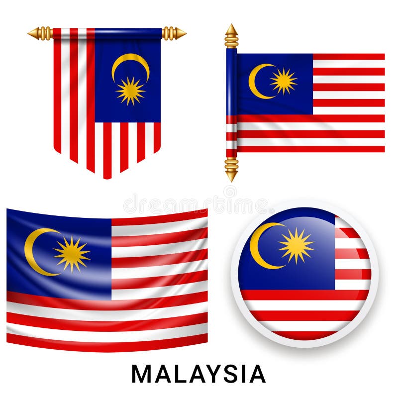 Vector Set of the National Flag of Malaysia in Various Creative Designs Stock Illustration
