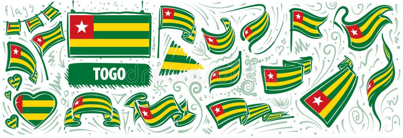 Vector set of the national flag of Togo in various creative designs stock illustration