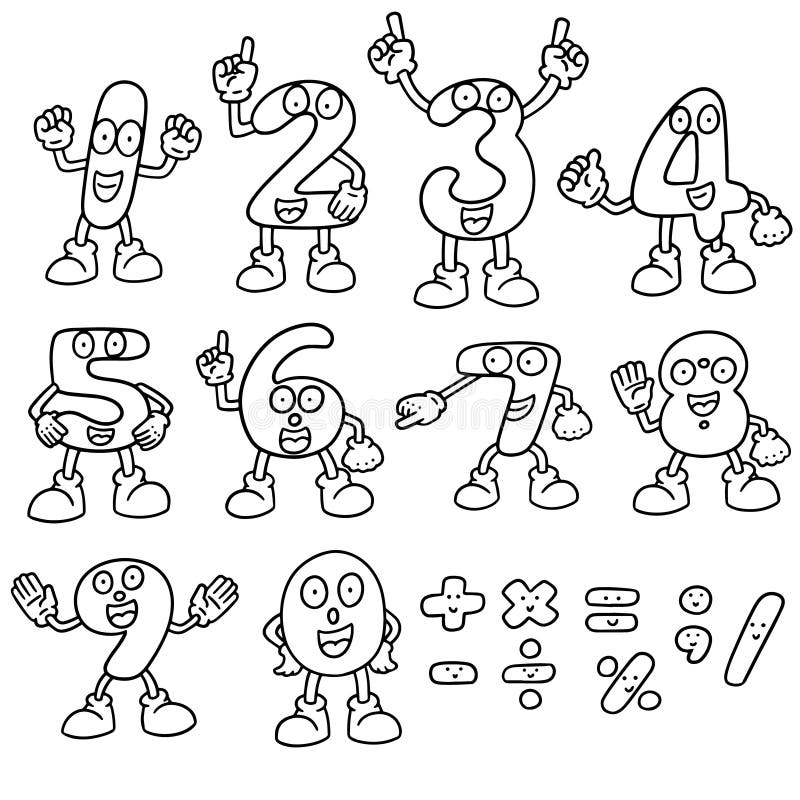 Numerical Cartoon Characters Stock Vector Illustration Of Three