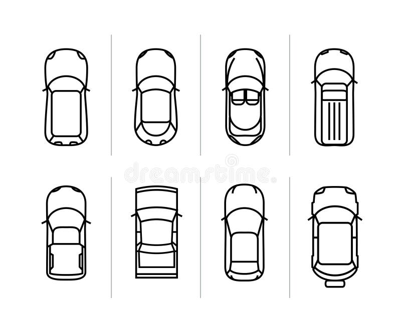 Vector set outline cars top view. Vector car icons