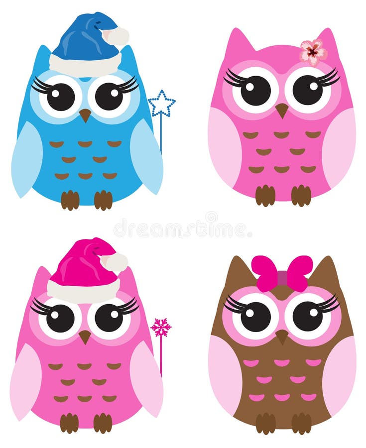 Vector Set of Fun Cute Owls. vector illustration
