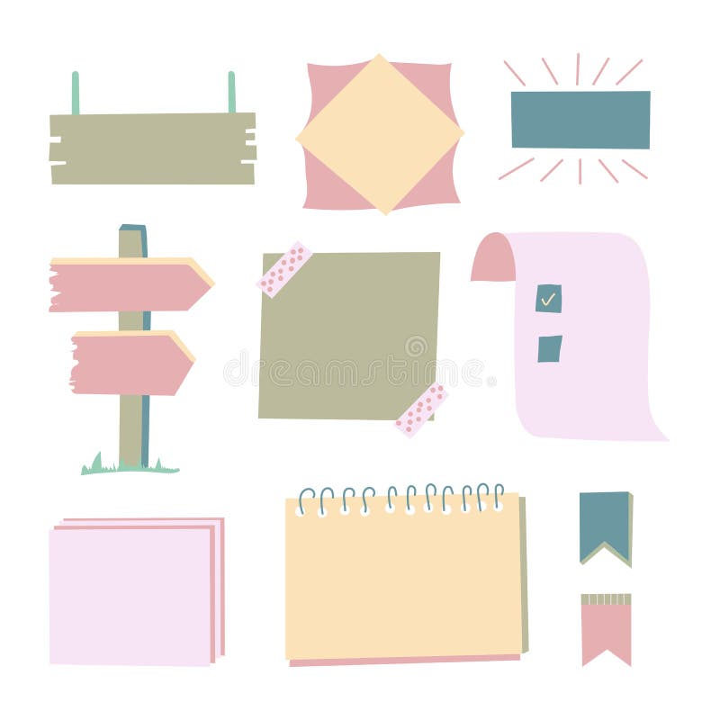 Vector set of paper frames, blank template, different memo stickers and tapes, photo cards, isolated illustrations, backgrounds