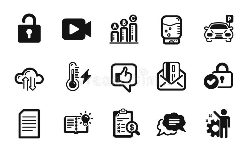 Vector set of Parking, Credit card and Video camera icons simple set. Vector royalty free illustration