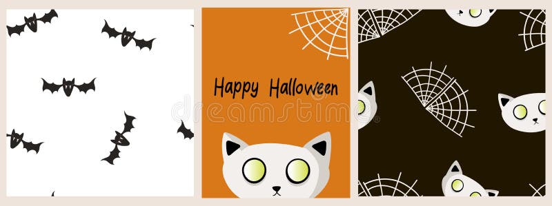 Vector set of patterns and banner for Halloween with pumpkin, ghosts, happy Halloween inscriptions royalty free illustration