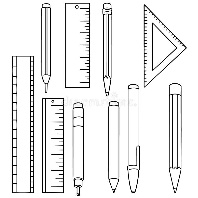 Set of Ruler Drawing illustration Hand drawn - Stock Illustration