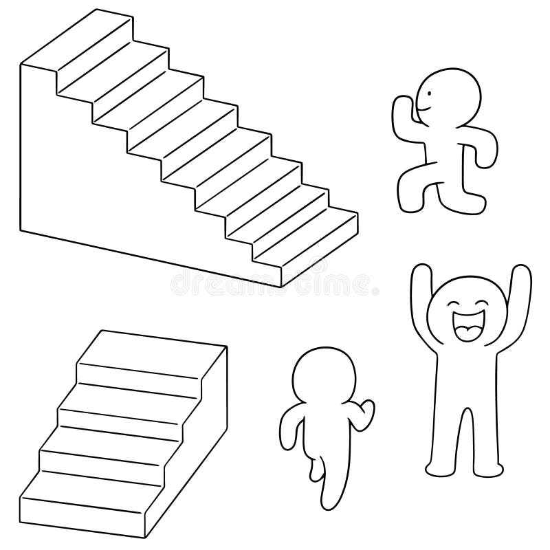 Vector set of people walk upstair