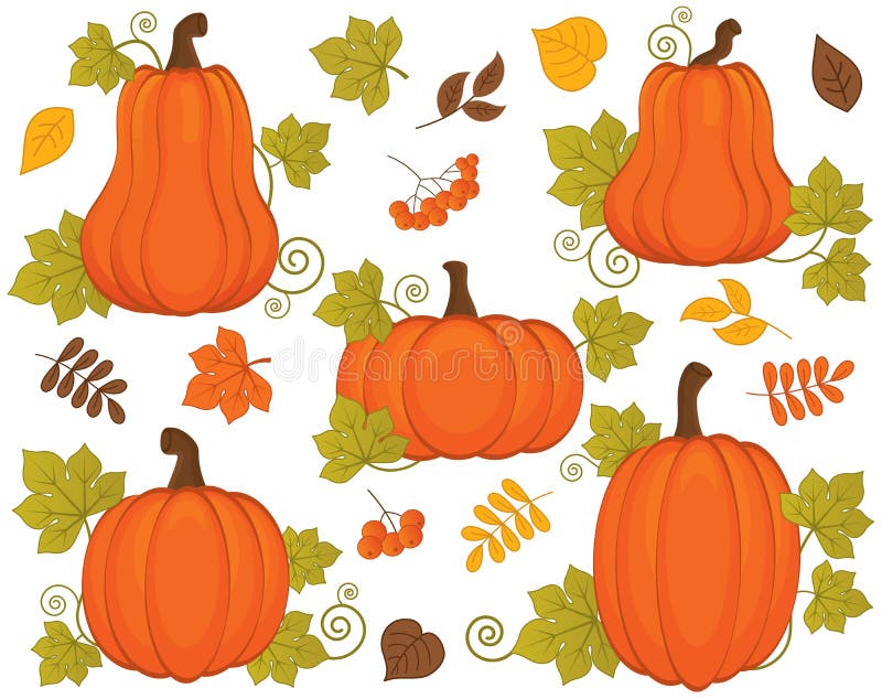 Horizontal Seamless Background with Pumpkins and Autumn Leaves. Vector ...