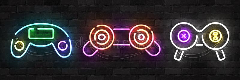Vector set of realistic isolated neon sign of Game Controller logo for template decoration and mockup covering on the wall backgro royalty free illustration