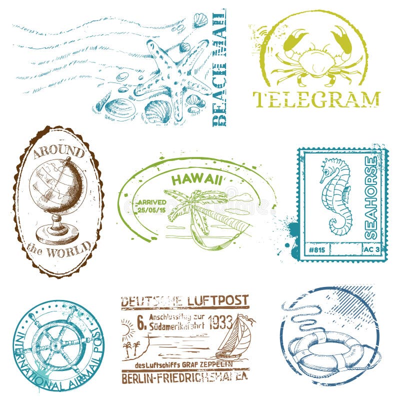 Vector Set Of Retro SEA POST Stamps - High Quality - For Design And  Scrapbook Royalty Free SVG, Cliparts, Vectors, and Stock Illustration.  Image 17757227.