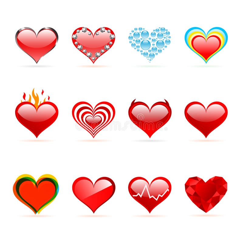 Vector set of Saint Valentine's day red hearts vector illustration
