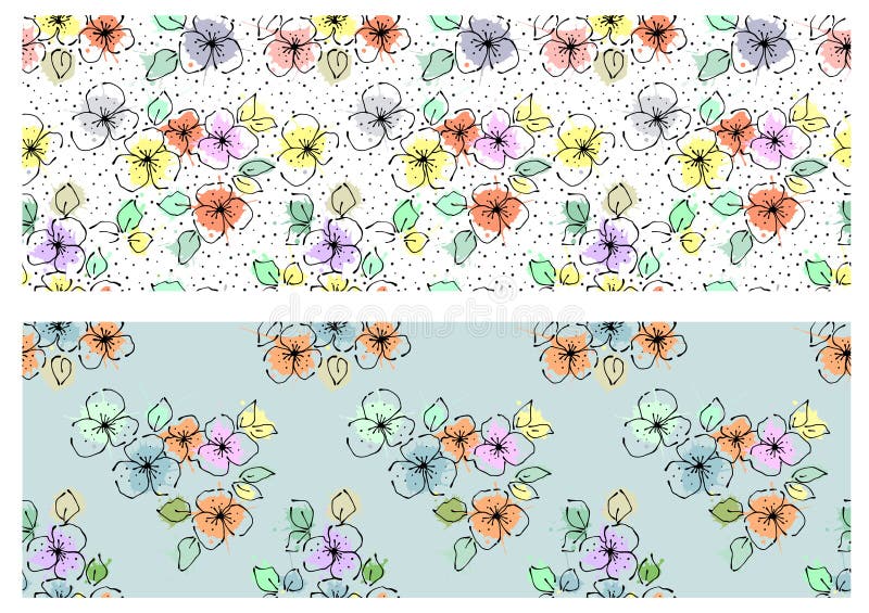 Download Vector Set Of Seamless Floral Pattern With Flowers Leaves Decorative Elements Splash Blots Drop Hand Drawn Contour Lines And Stock Vector Illustration Of Pattern Paint 90360407