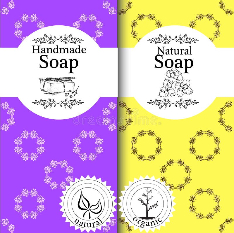 Hand drawn labels and patterns for handmade soap bars. Stock Vector by  ©piyacler 73056697