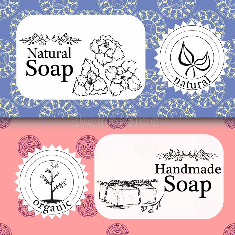 Hand drawn labels and patterns for handmade soap bars. Stock Vector by  ©piyacler 73056697