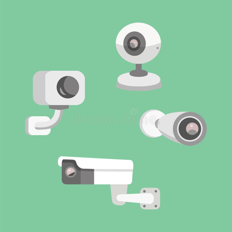 Vector Set Security Camera. CCTV Cartoon Illustration. Safety and