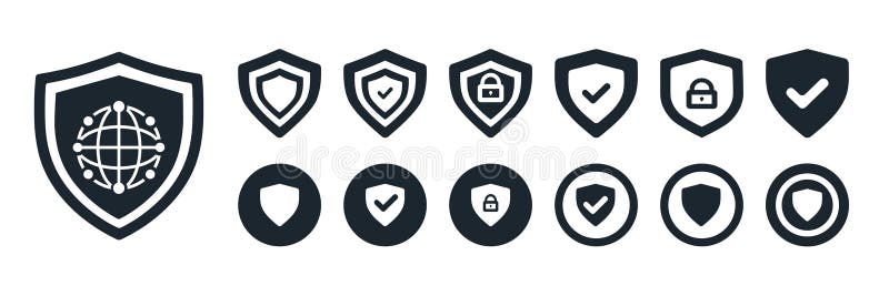 Vector set of security line icons. Shields, cybersecurity, password, computer security vector illustration