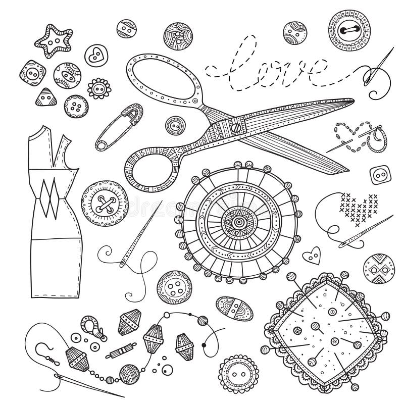 Download Vector set of sewing tools stock vector. Illustration of embroidery - 101798042