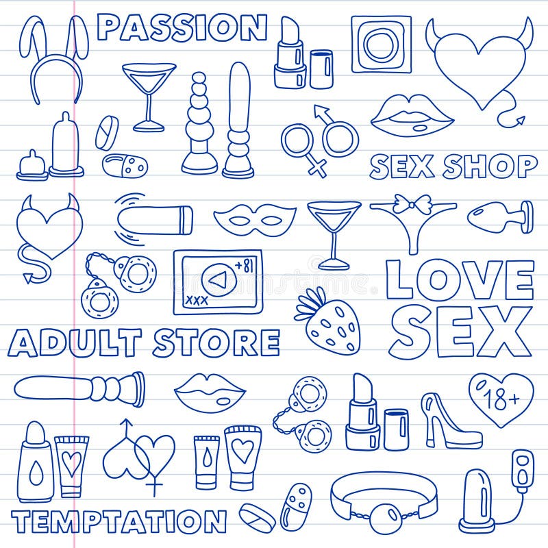 Vector Set With Sex Shop Icons Erotic Fetish Games Background Stock