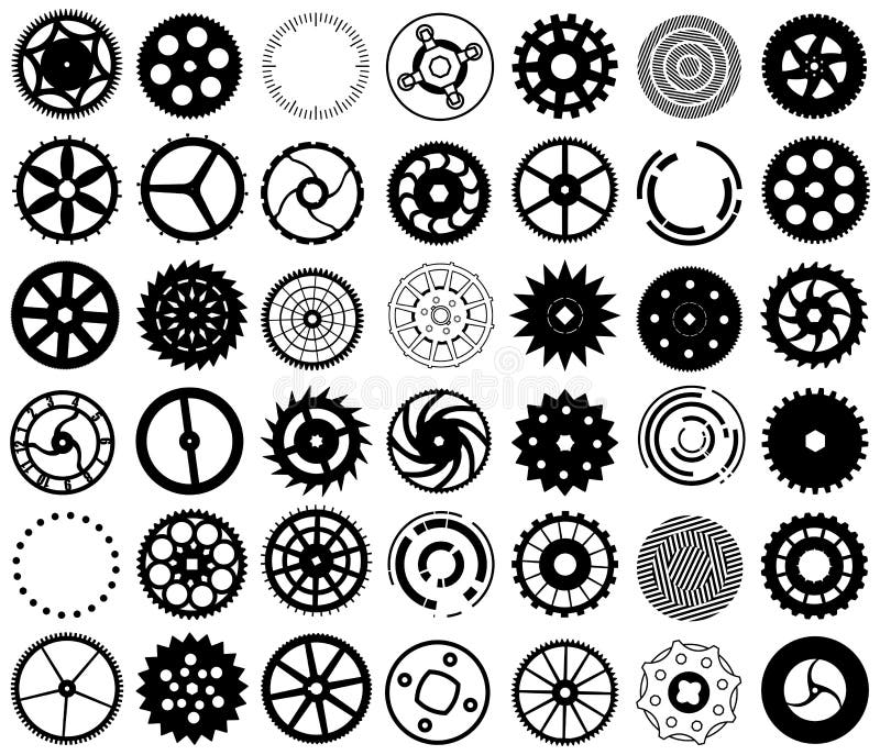 Vector set of silhouettes of gears and other round vector illustration Vector set of silhouettes of gears and other round vector illustration