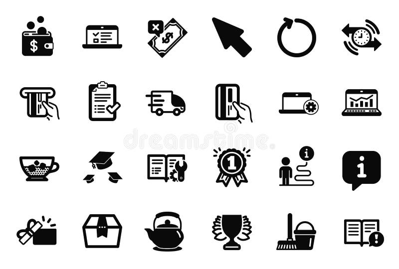 Vector Set of simple icons related to Engineering documentation, Payment card and Web lectures. Vector stock illustration