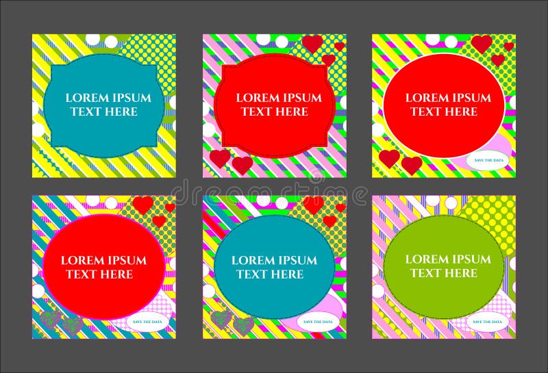 Vector set of six cards in geometric style with simple shapes. Can be used in cover design for posters, invitations, book design, vector illustration Vector set of six cards in geometric style with simple shapes. Can be used in cover design for posters, invitations, book design, vector illustration