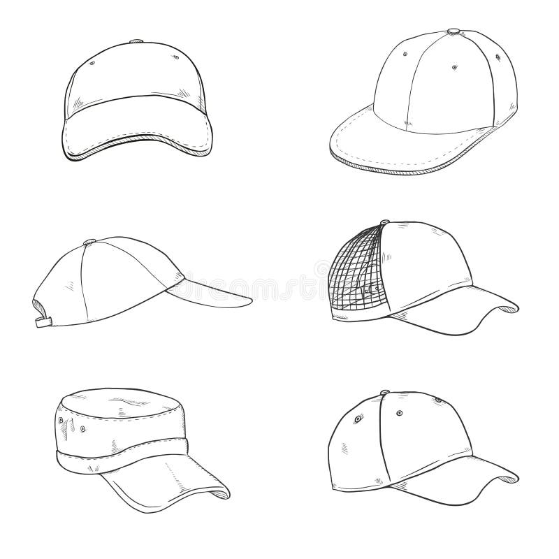 Vector Set of Sketch Baseball Caps Stock Vector - Illustration of cloth ...