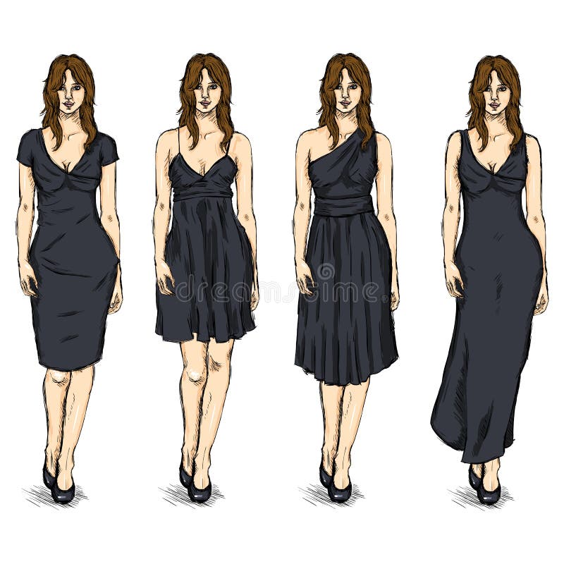 Vector Set of Sketch Female Fashion Models in Dress vector illustration Vector Set of Sketch Female Fashion Models in Dress vector illustration