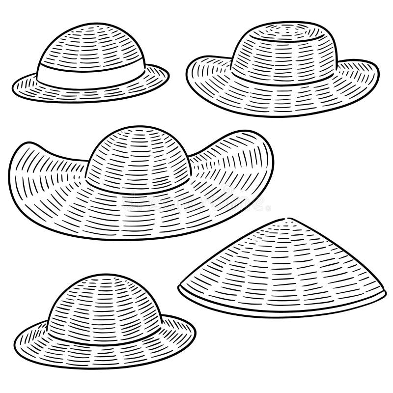 Vector set of straw hat. 
