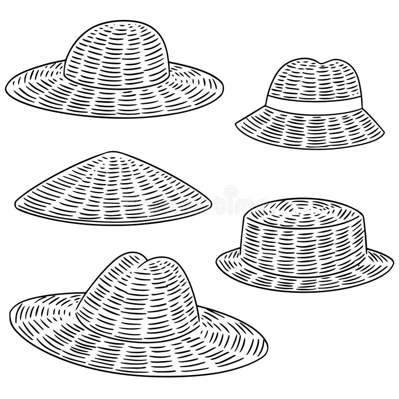 Vector set of straw hat stock vector. Illustration of line - 117654834