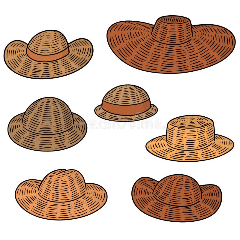 Vector set of straw hats stock vector. Illustration of decoration ...