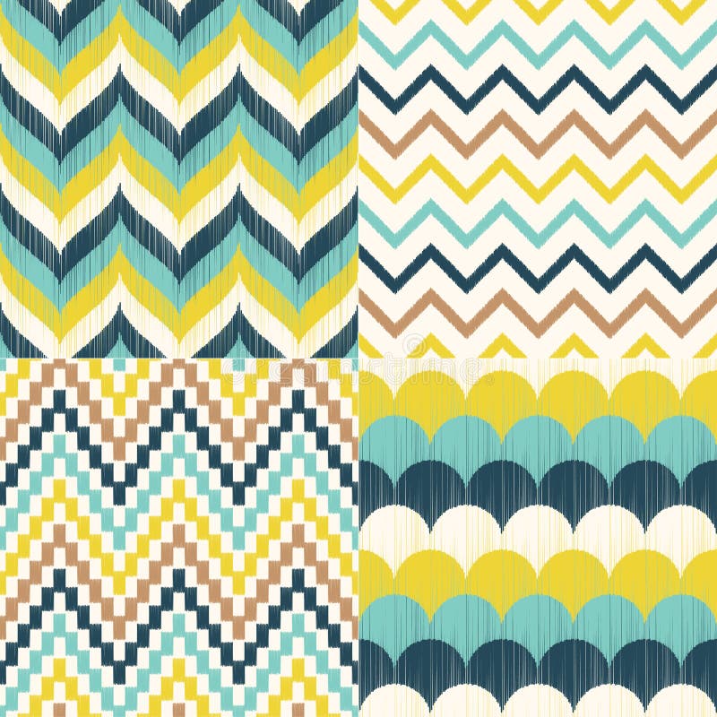 Vector set of Stylish Abstract Retro chevron seamless pattern. stock illustration