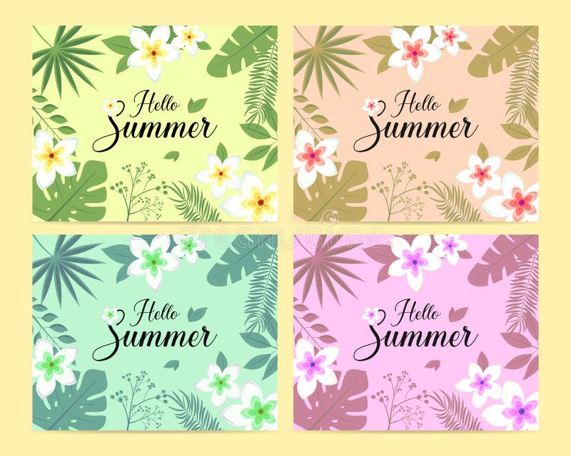 vector-set-of-summer-card-template-with-colorful-tropical-leaves-and