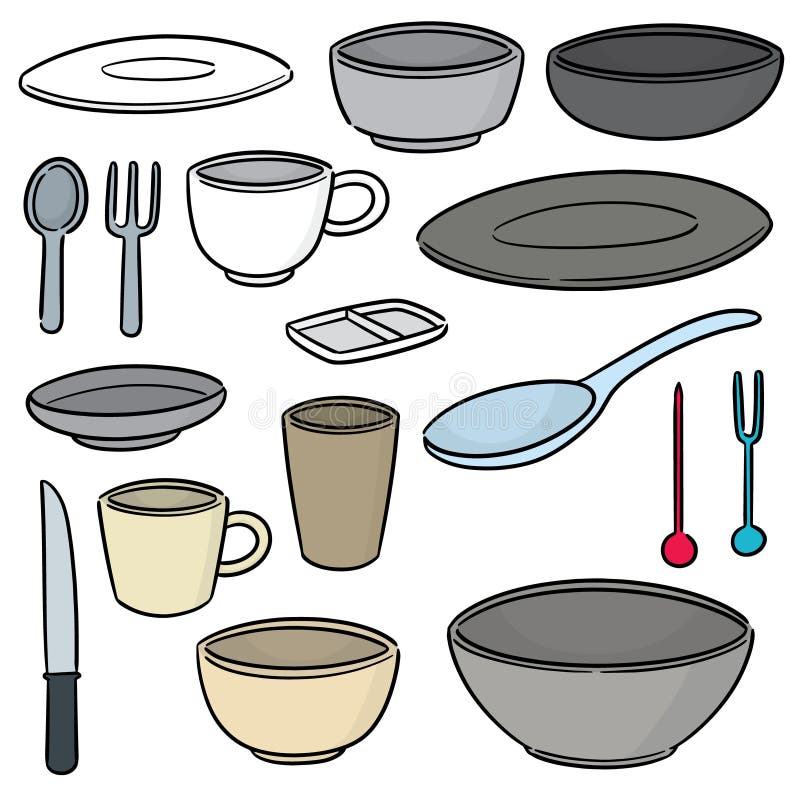 Vector set of tableware stock vector. Illustration of bowl 133588361