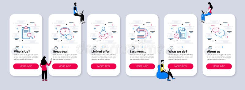 Vector Set of Technology icons related to Question button, Undo and Share. Vector royalty free illustration