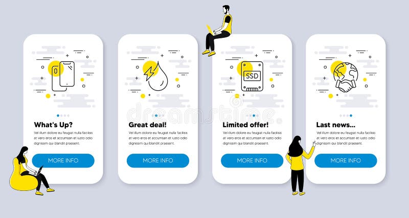 Vector Set of Technology icons related to Smartphone, Ssd and Hydroelectricity. Vector royalty free illustration