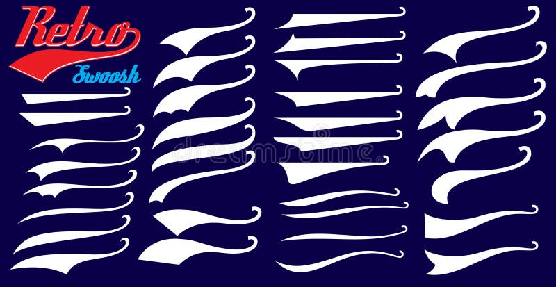 Vector set of texting tails. Sport logo typography vector elements. Swirl swash stroke design, curl typographic illustration
