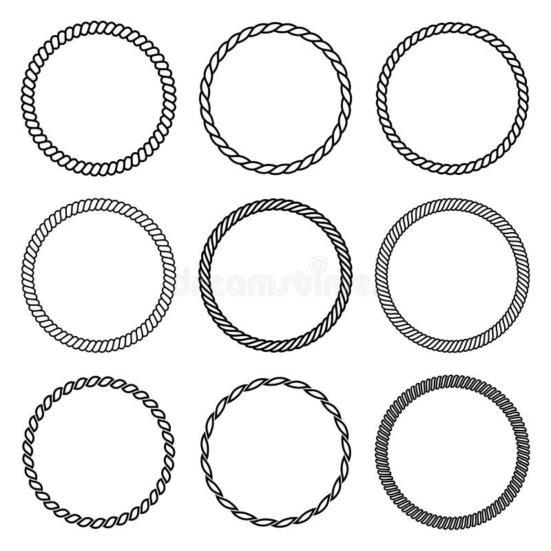 Vector set of thick and thin round rope frame.