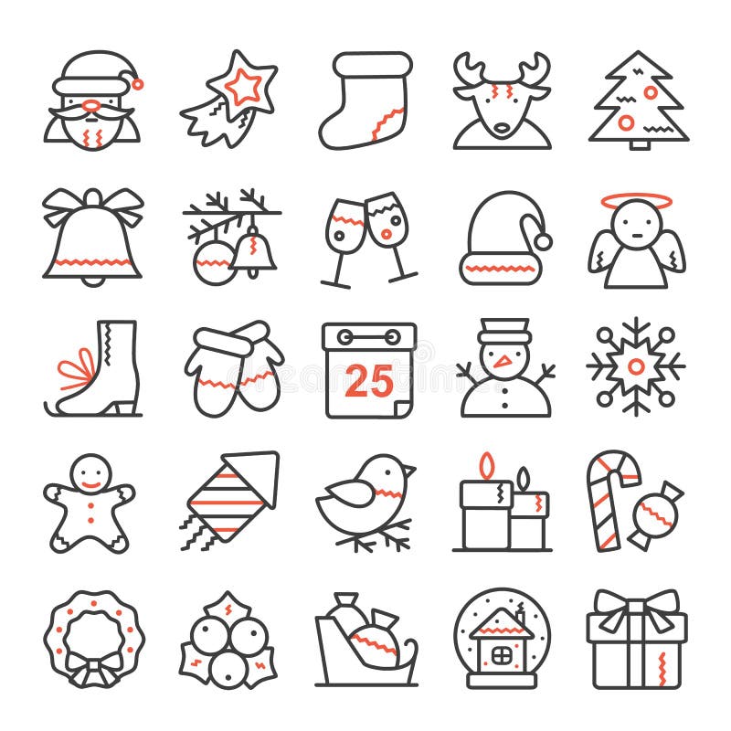 Vector set of thin line icons for Christmas and new year. Modern design elements for a holiday.